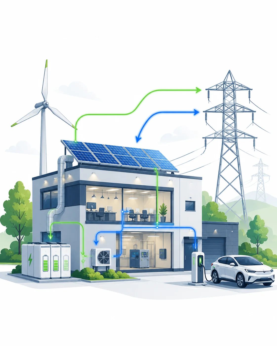 Illustratie van energiebeheer in beweging — visualisatie van elektriciteitsafname en teruglevering aan het Nederlandse elektriciteitsnet, twee richtingen die bij netcongestie problemen geven