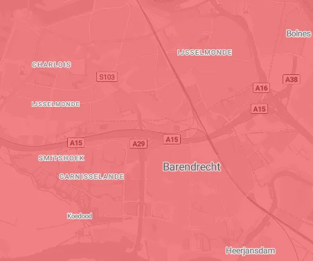 Netcongestiekaart afname Barendrecht — rode zone geeft congestie aan